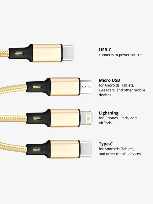 USB - C Gold 3 - in - 1 Charging Cable - Electronic Accessories Outlet