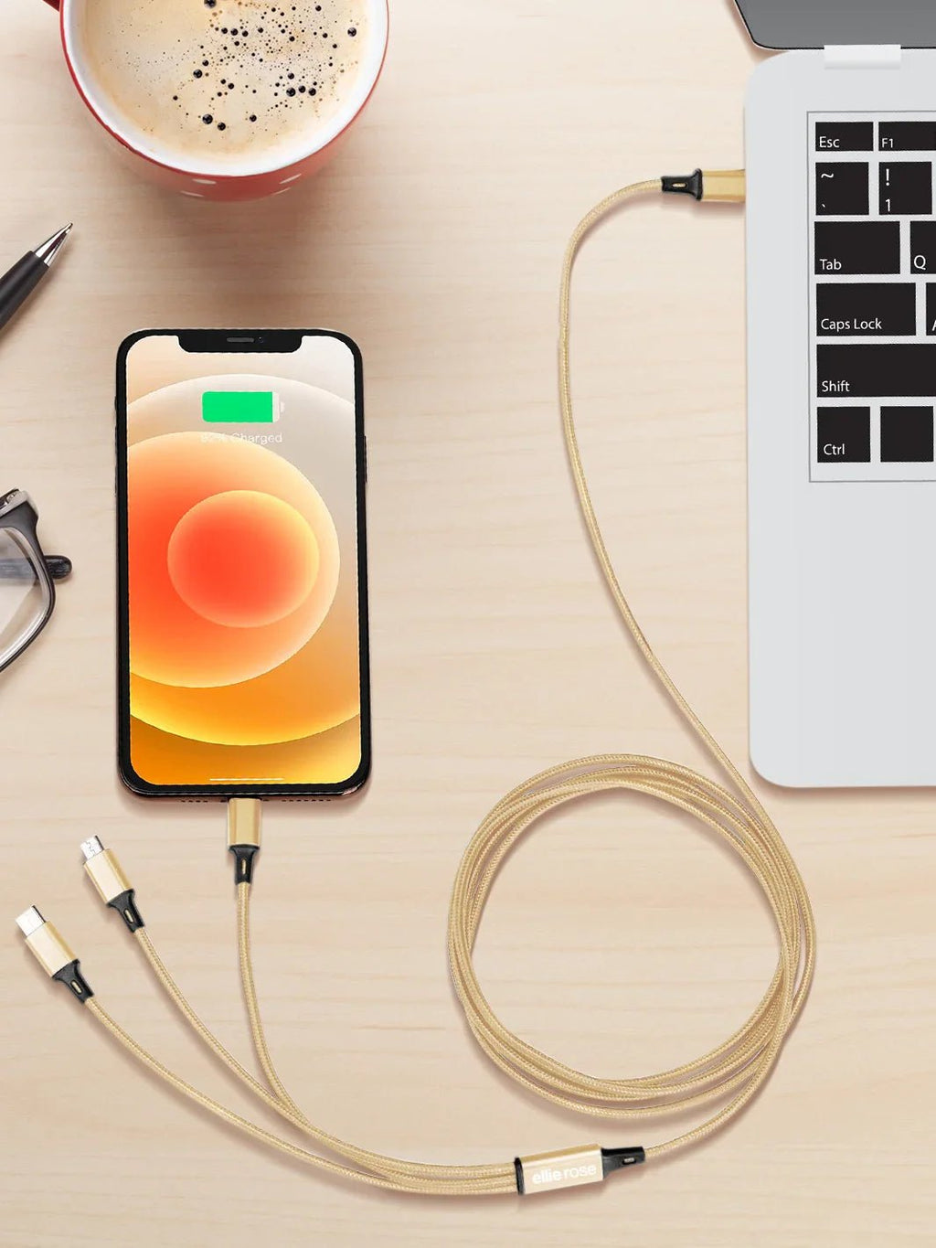 USB - C Gold 3 - in - 1 Charging Cable - Electronic Accessories Outlet