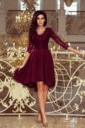 Numoco 210 - 13 NICOLLE - dress with longer back with lace neckline - plum - Electronic Accessories Outlet