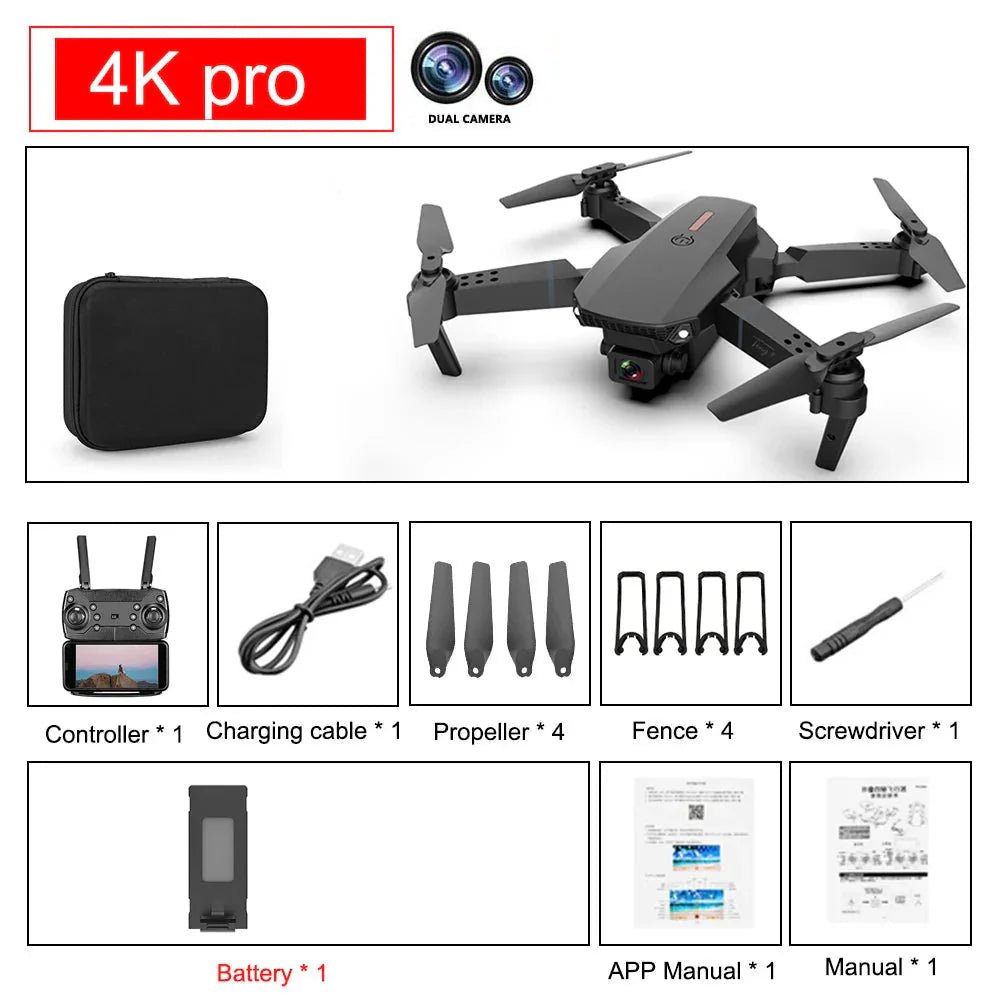 E88 Pro Foldable Quadcopter Drone - WIFI FPV, HD 4K Camera, Altitude Hold - Electronic Accessories Outlet