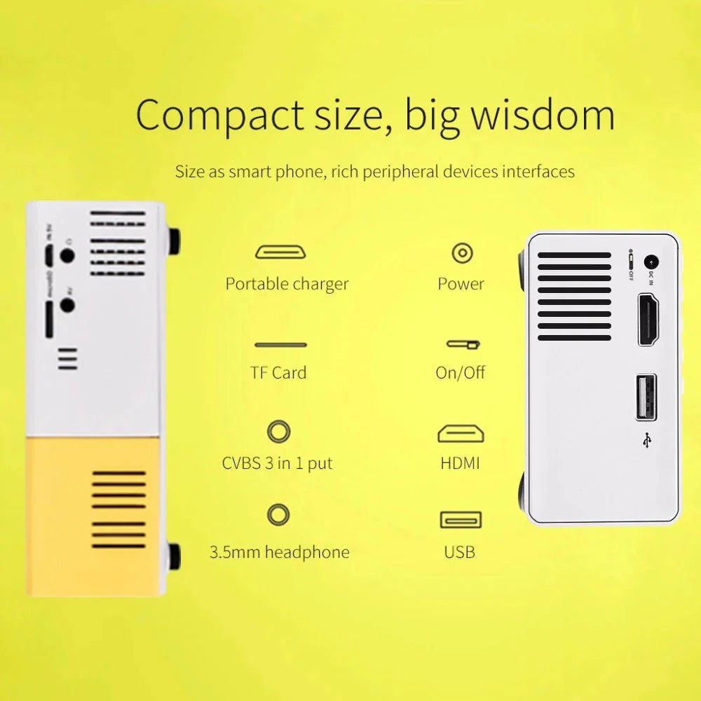 Mini Projector – 1080P Full HD Support, Portable LED Projector, 4K Video Playback, Multiple Connectivity Options - Electronic Accessories Outlet