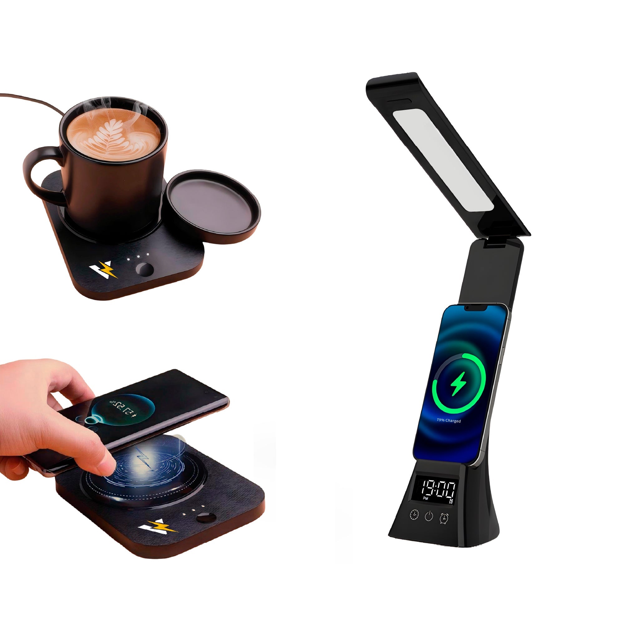 The Modern Workspace Productivity Bundle: Pursonic 3 - in - 1 LED Desk Lamp + Sip & Charge Wireless & Mug Warmer - Electronic Accessories Outlet