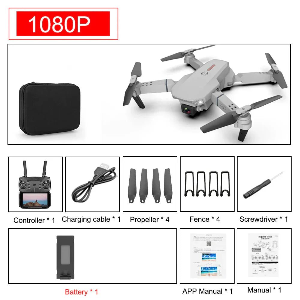 E88 Pro Foldable Quadcopter Drone - WIFI FPV, HD 4K Camera, Altitude Hold - Electronic Accessories Outlet
