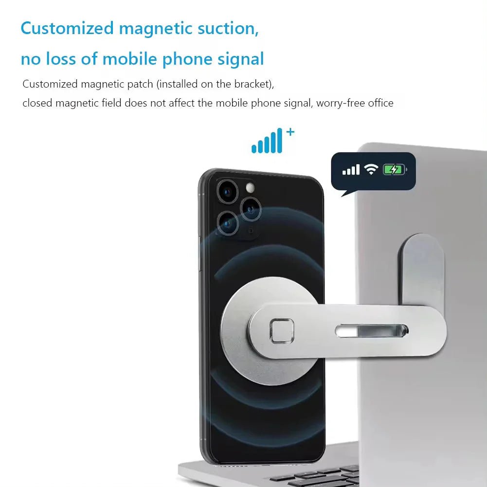 Metal Expansion Phone Stand for Laptop and Tesla Vehicles - Magnetic Folding Phone Holder with 15W Fast Charger - Electronic Accessories Outlet