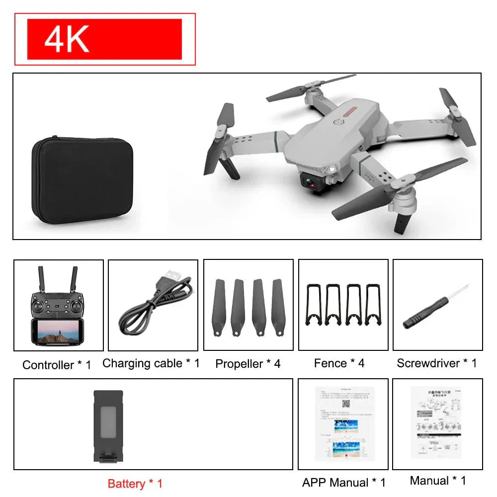 E88 Pro Foldable Quadcopter Drone - WIFI FPV, HD 4K Camera, Altitude Hold - Electronic Accessories Outlet