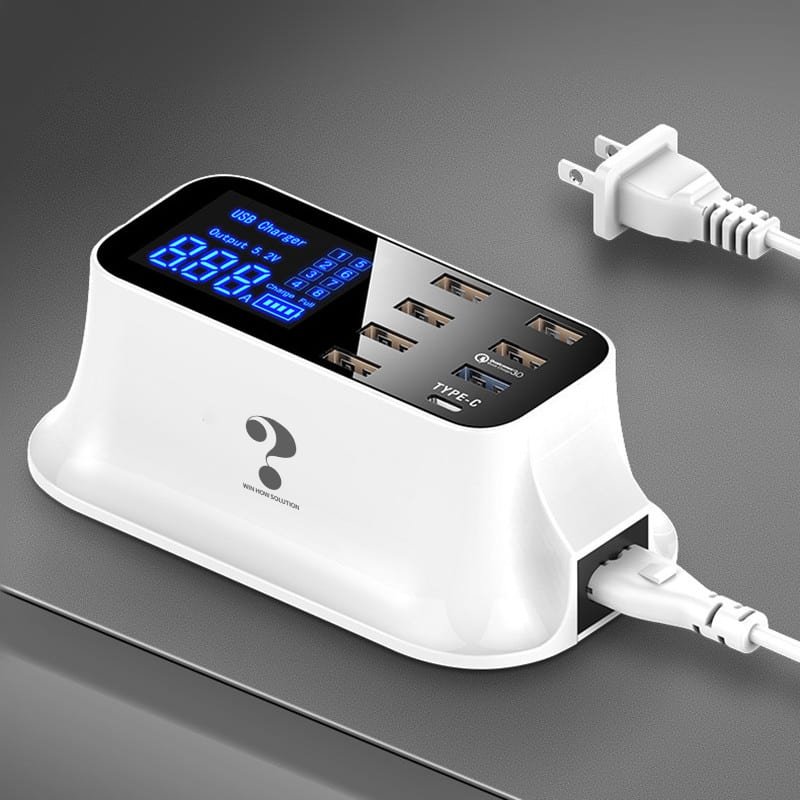 Multi-Port USB Charging Station with Type-C - 6-Device Fast Charger