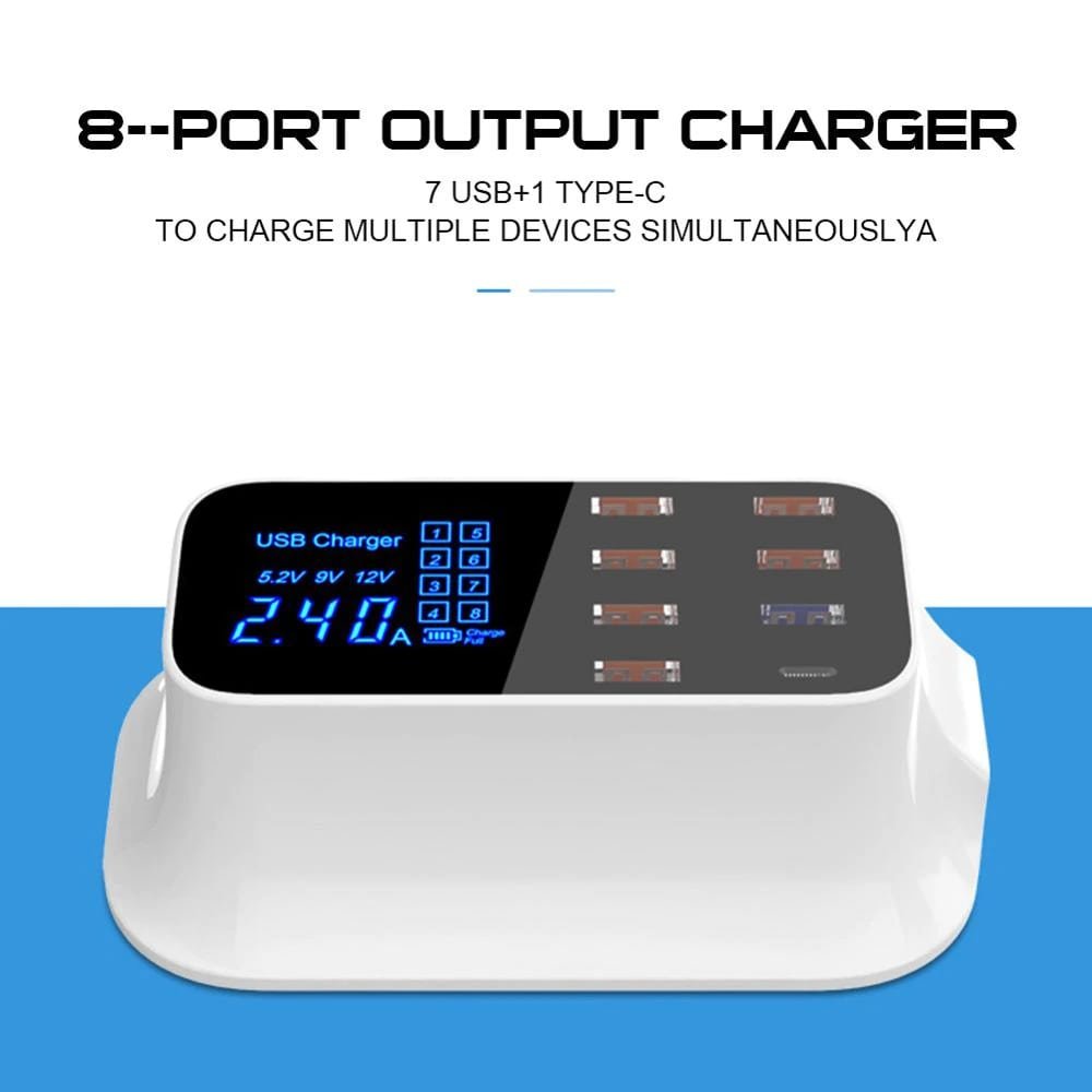 Multi-Port USB Charging Station with Type-C - 6-Device Fast Charger