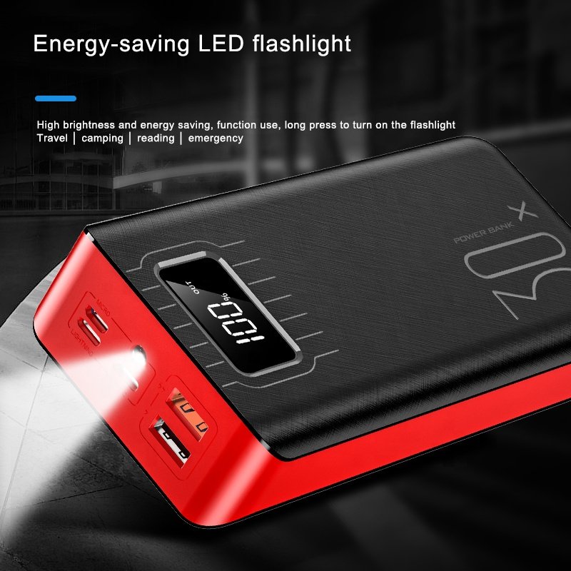 20000mAh Portable Charger Power Bank with Dual USB & LED Flashlight
