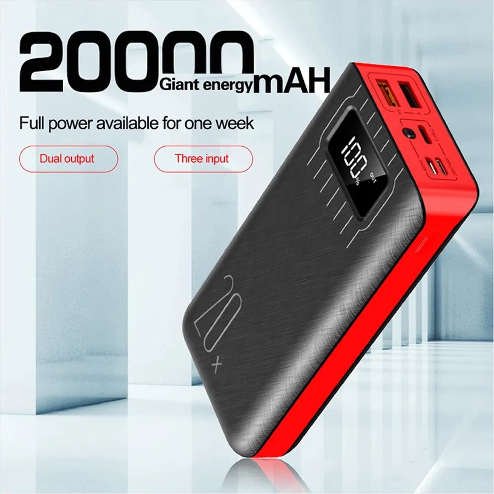 20000mAh Portable Charger Power Bank with Dual USB & LED Flashlight